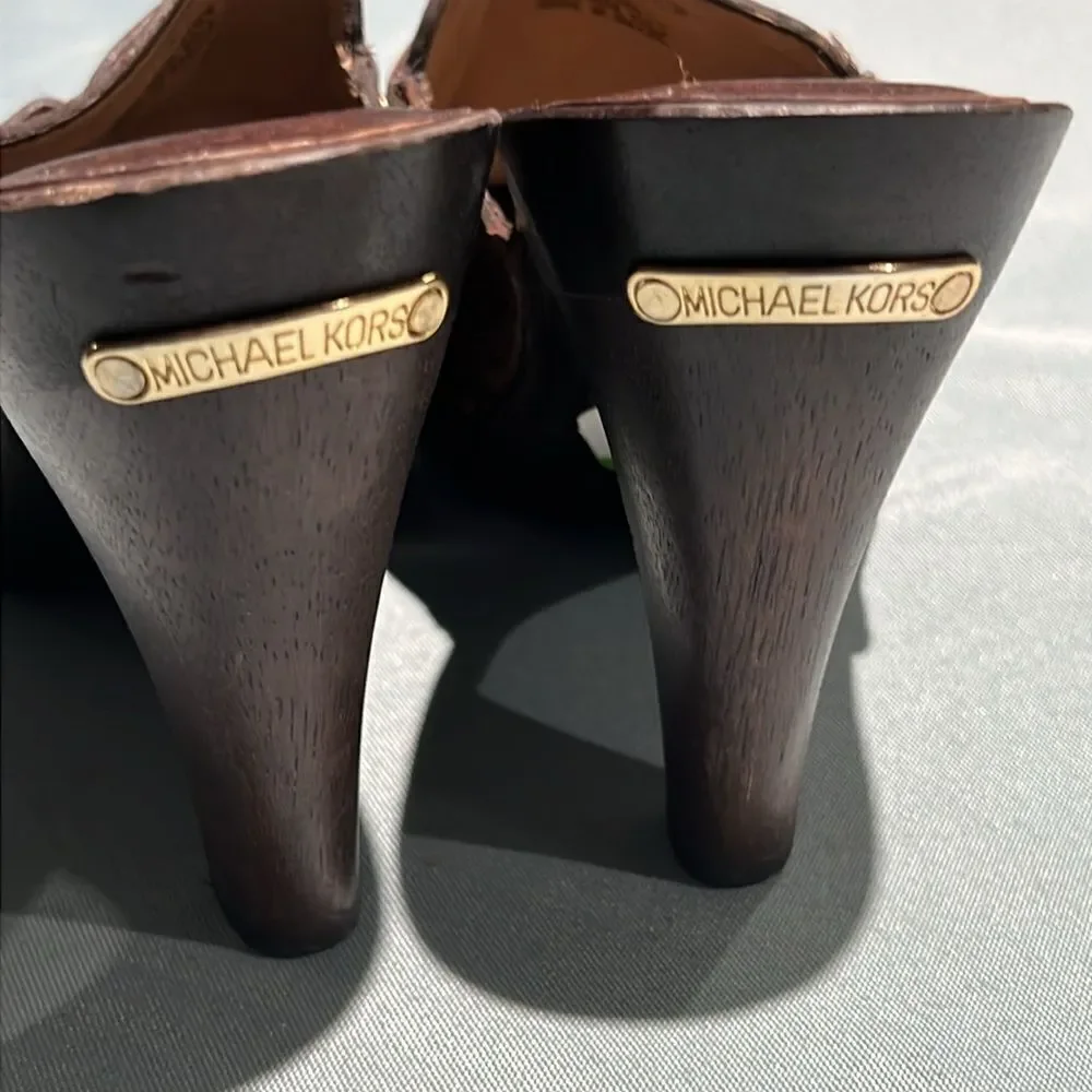 Michael Kors Wooden High Heel Clogs real leather‎ Size 8. B56